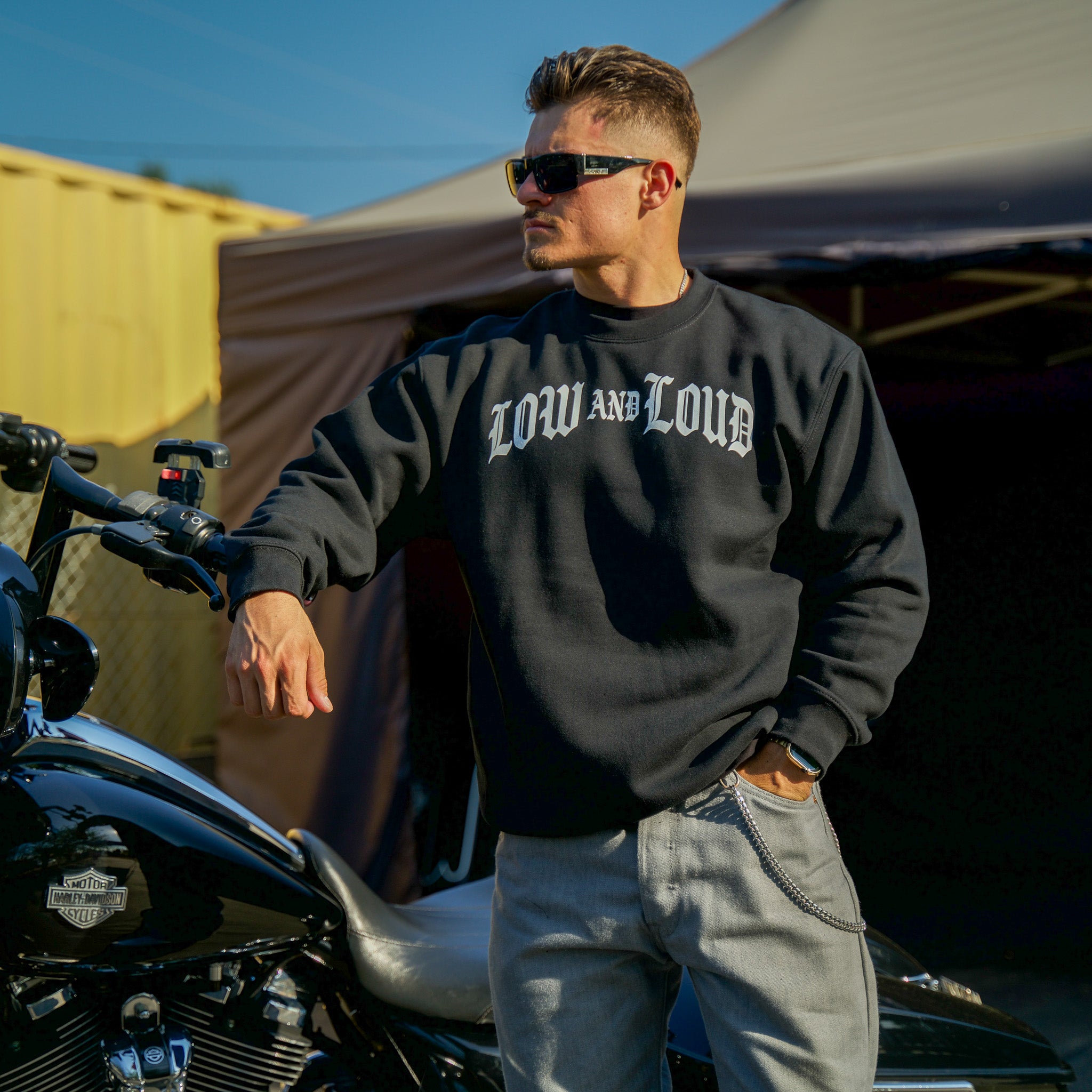 Old English Front Plate Crew Neck Sweater