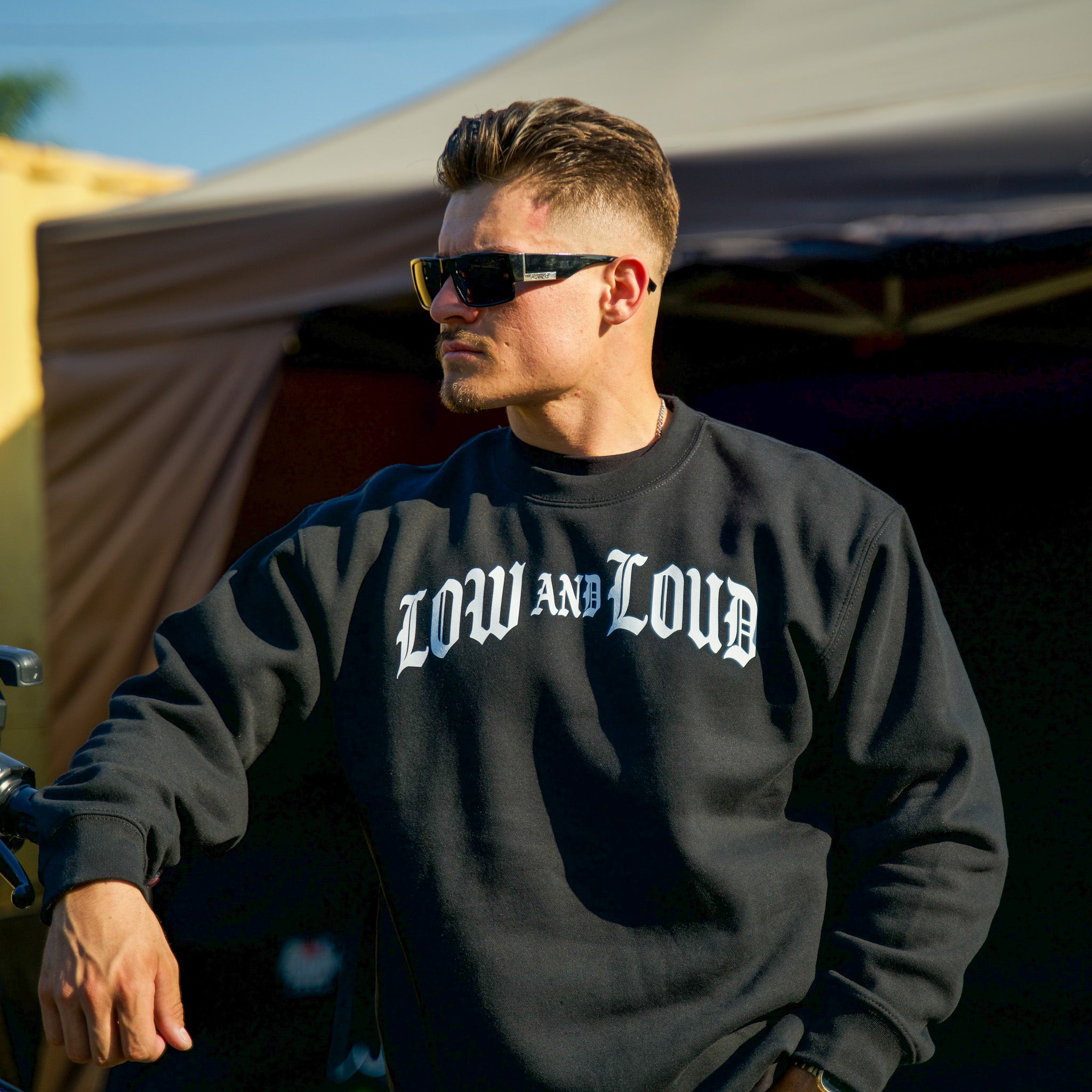 Old English Front Plate Crew Neck Sweater