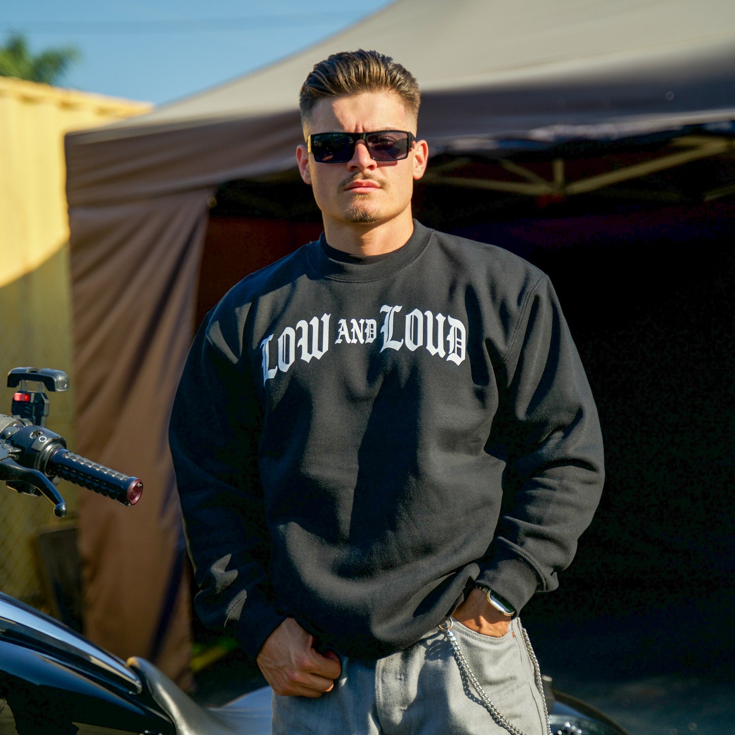 Old English Front Plate Crew Neck Sweater