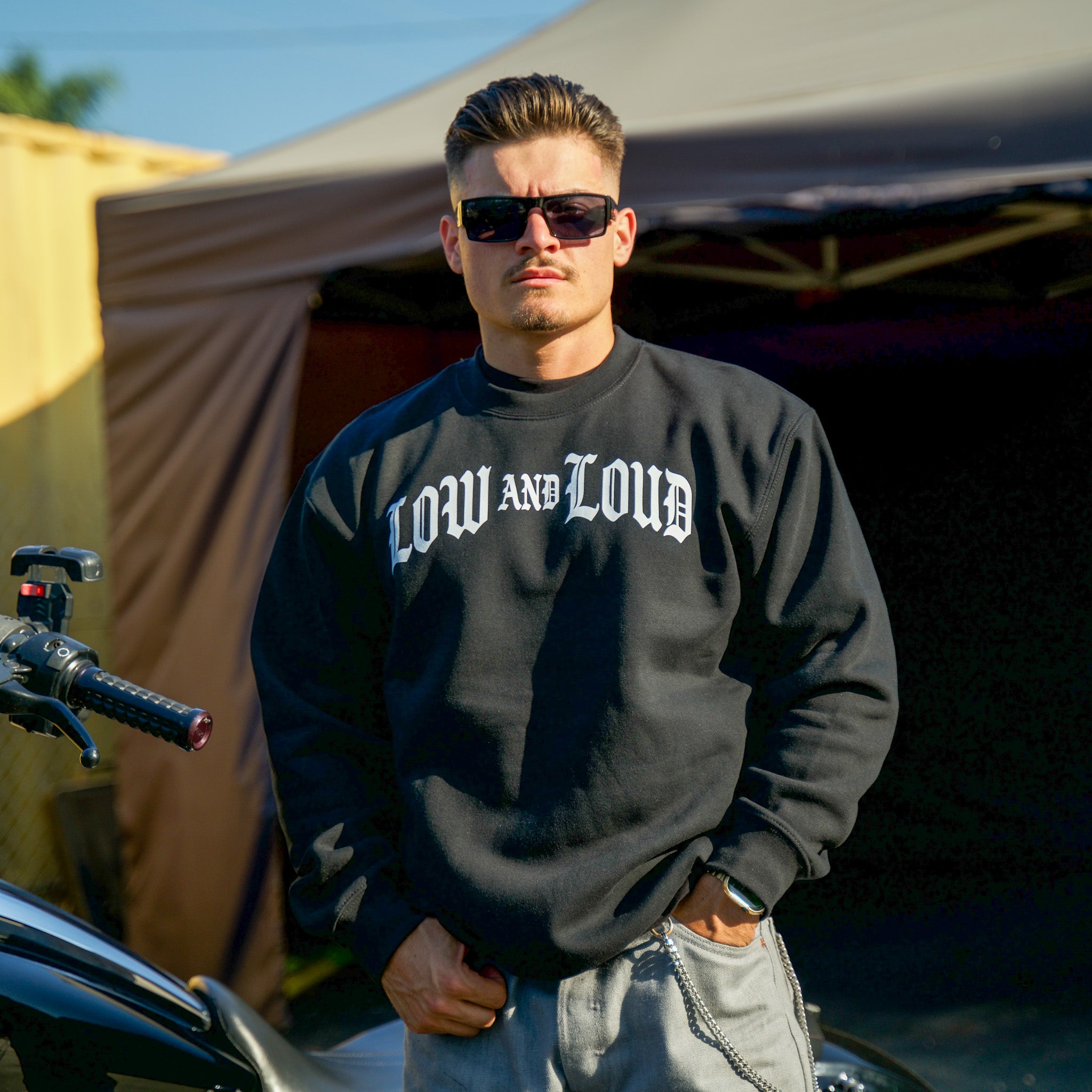 Old English Front Plate Crew Neck Sweater